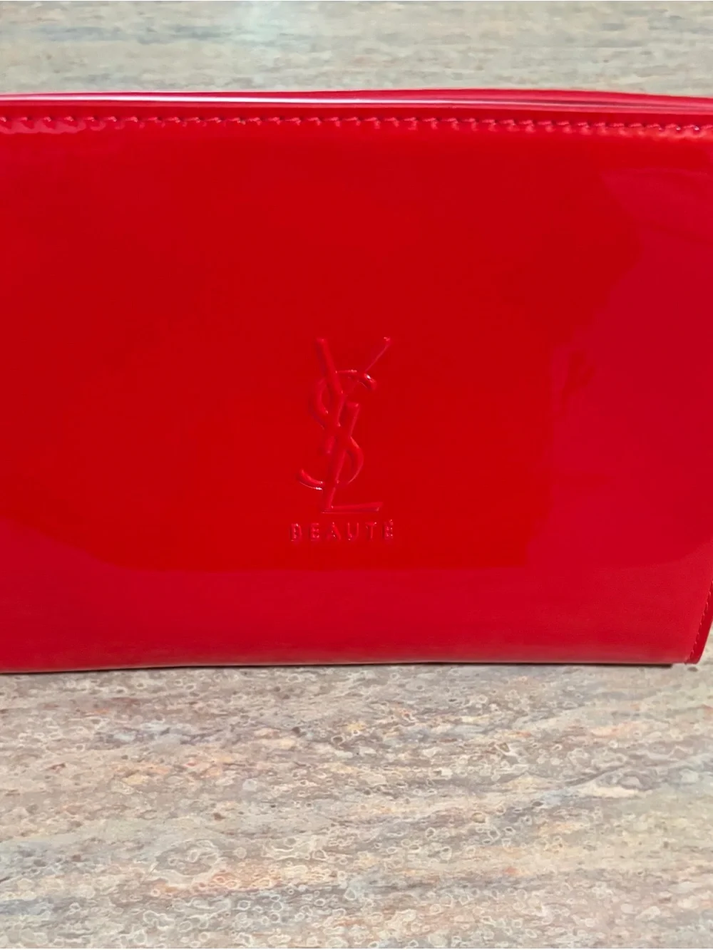 Yves Saint Laurent Beaute Glossy Red Cosmetic Case with Embossed YSL